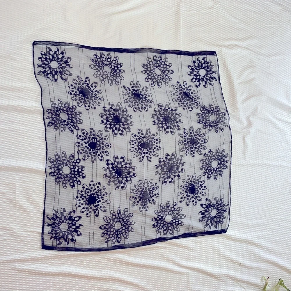 Black Geometric Pattern Scarf with Intricate Designs